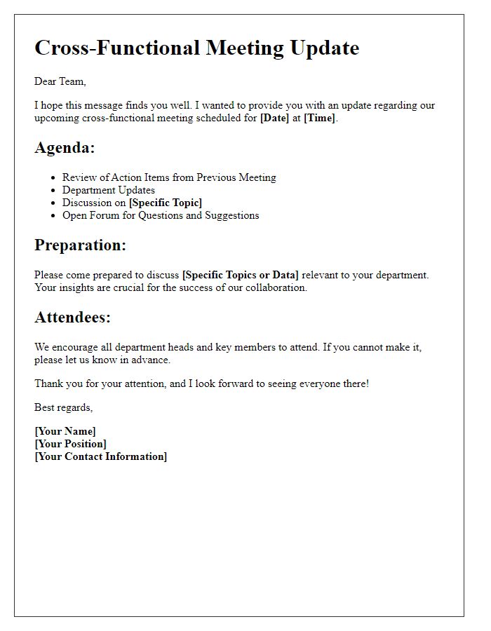 Letter template of update for cross-functional meetings