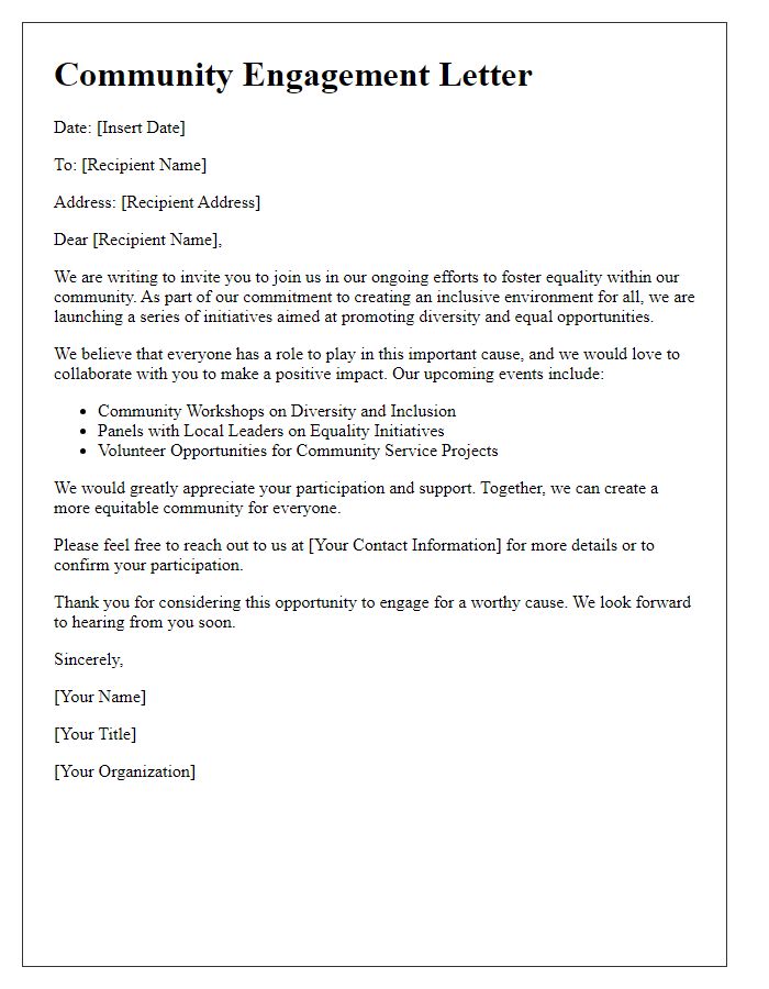 Letter template of community engagement for equality initiatives