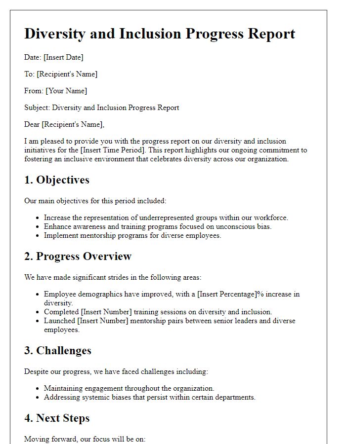 Letter template of diversity and inclusion progress report