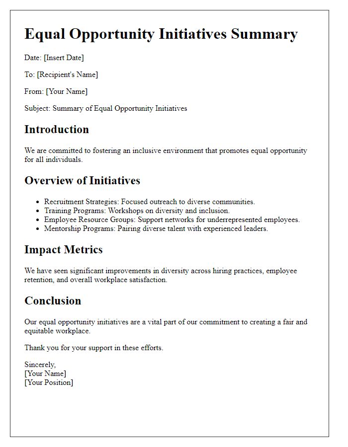 Letter template of equal opportunity initiatives summary