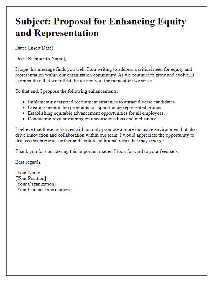 Letter template of equity and representation enhancements