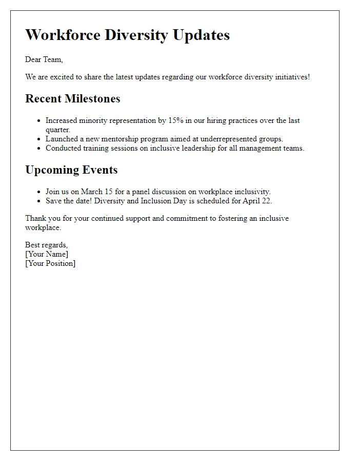 Letter template of workforce diversity updates