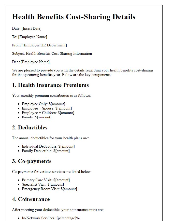 Letter template of health benefits cost-sharing details