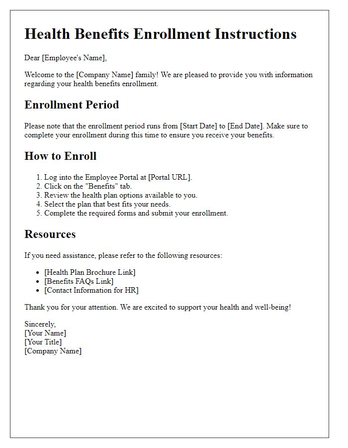 Letter template of health benefits enrollment instructions