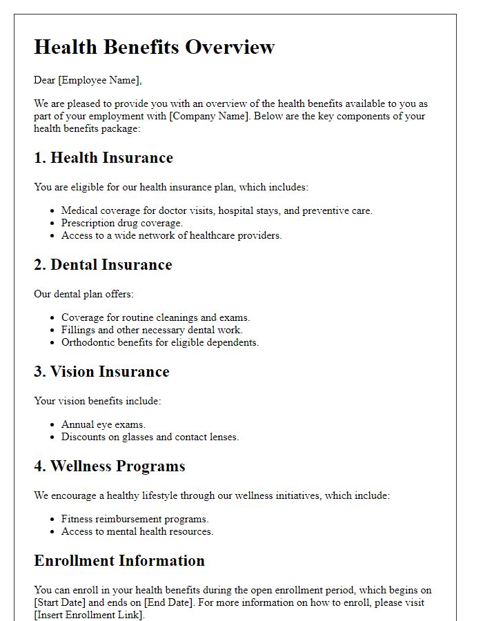 Letter template of health benefits overview for employees