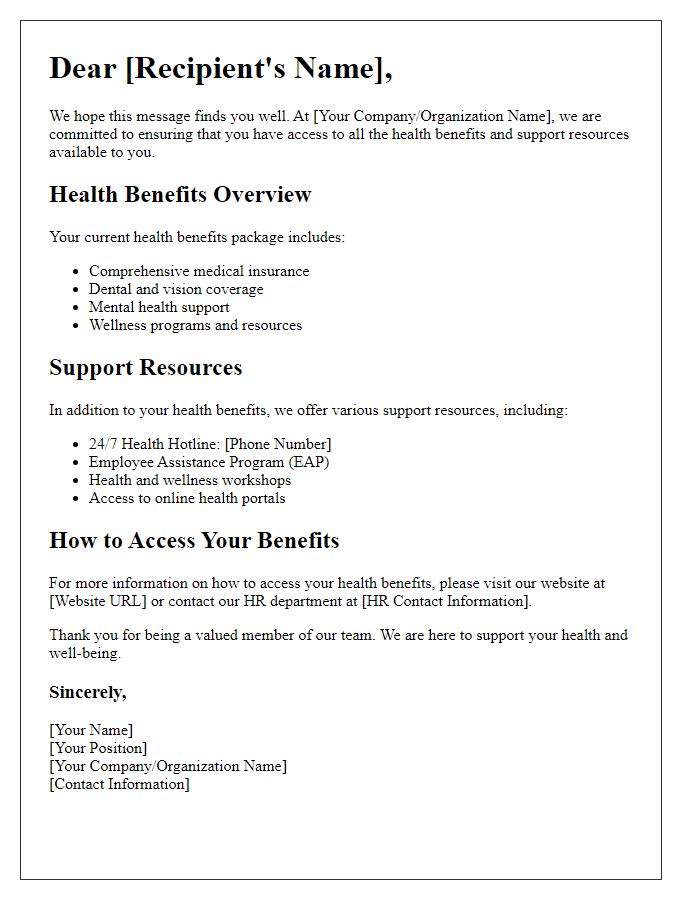 Letter template of health benefits support resources