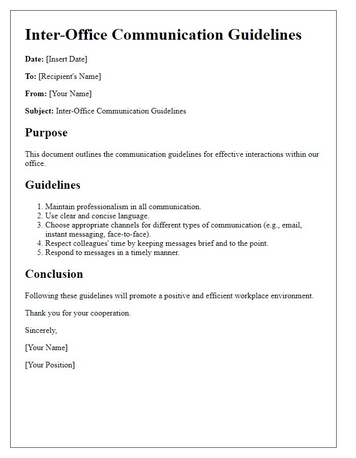 Letter template of inter-office communication guidelines.