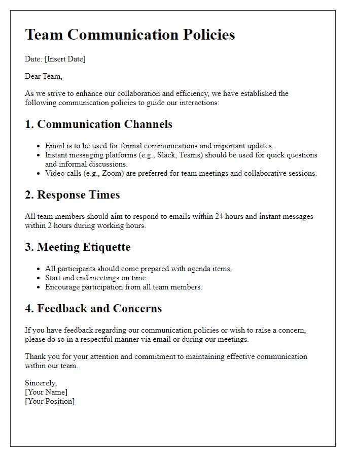 Letter template of team communication policies.