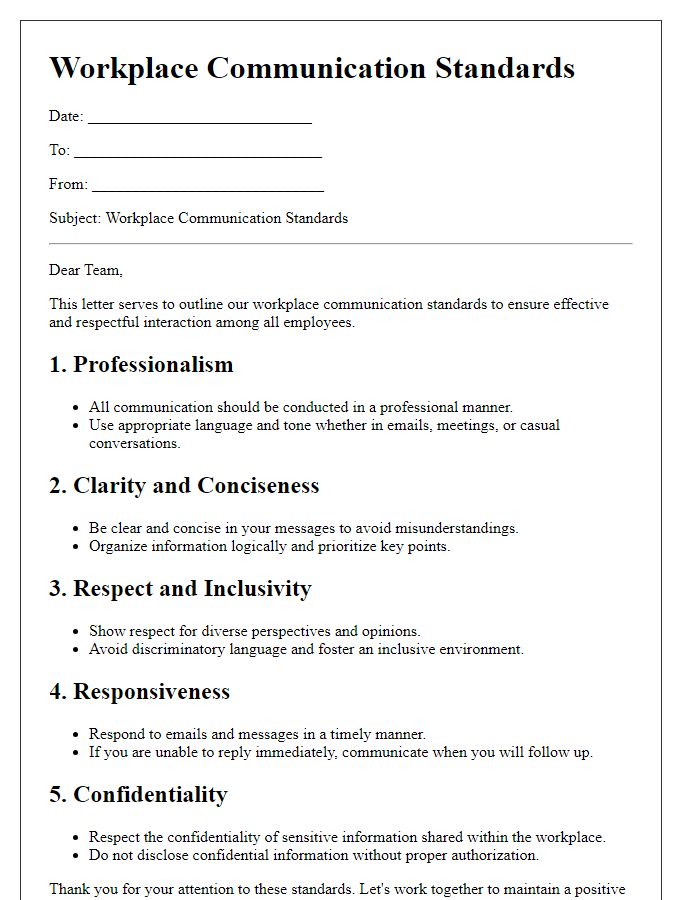 Letter template of workplace communication standards.