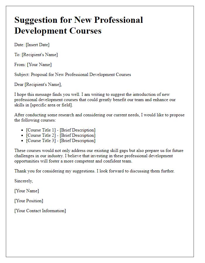 Letter template of suggestion for new professional development courses