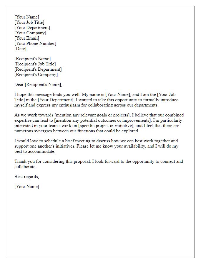 Letter template of introduction for cross-departmental senior leadership