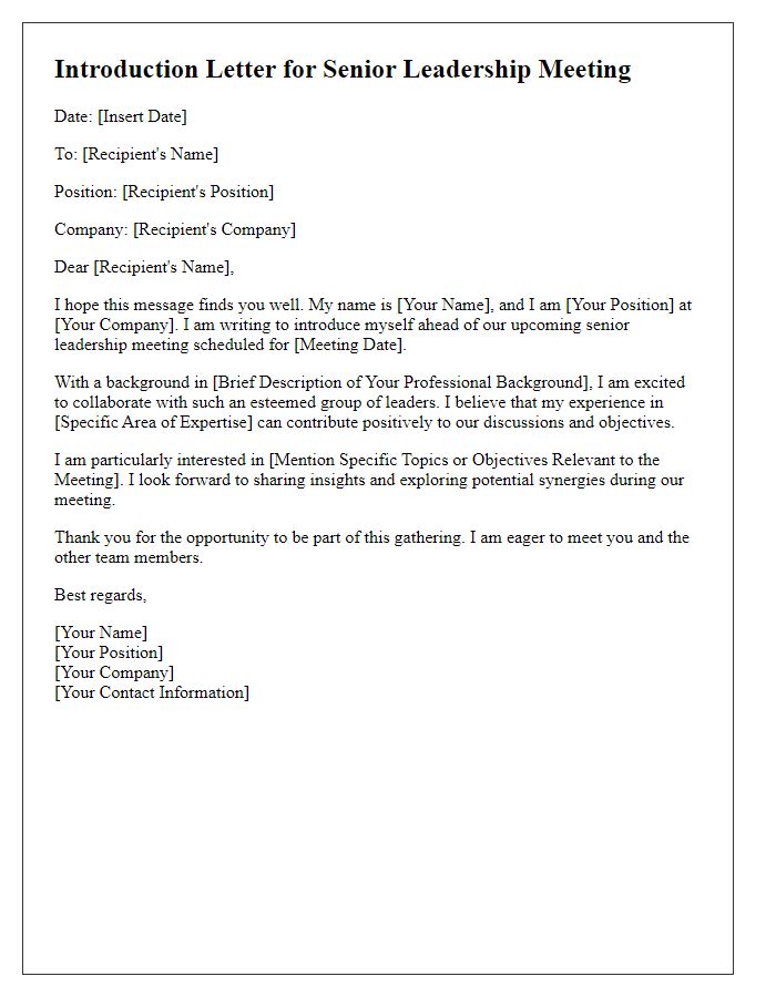 Letter template of introduction for senior leadership meetings