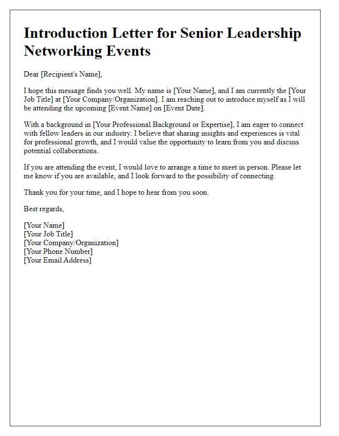 Letter template of introduction for senior leadership networking events