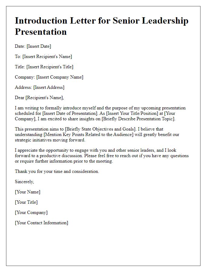 Letter template of introduction for senior leadership presentations