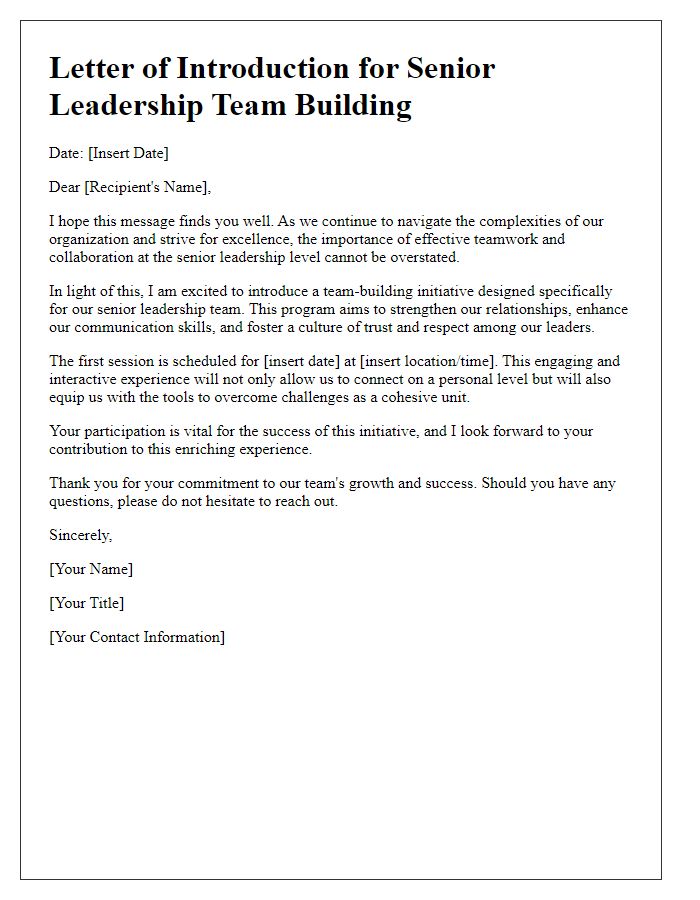 Letter template of introduction for senior leadership team building