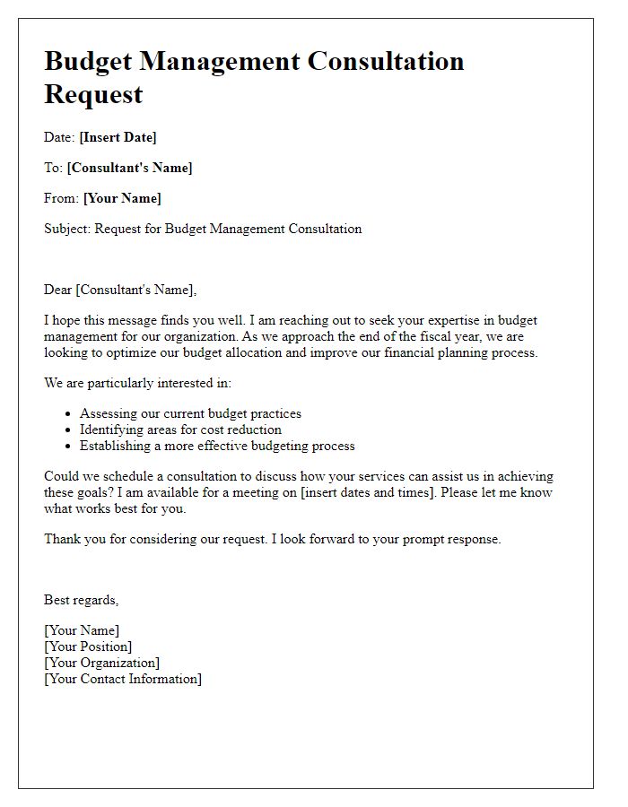 Letter template of budget management consultation