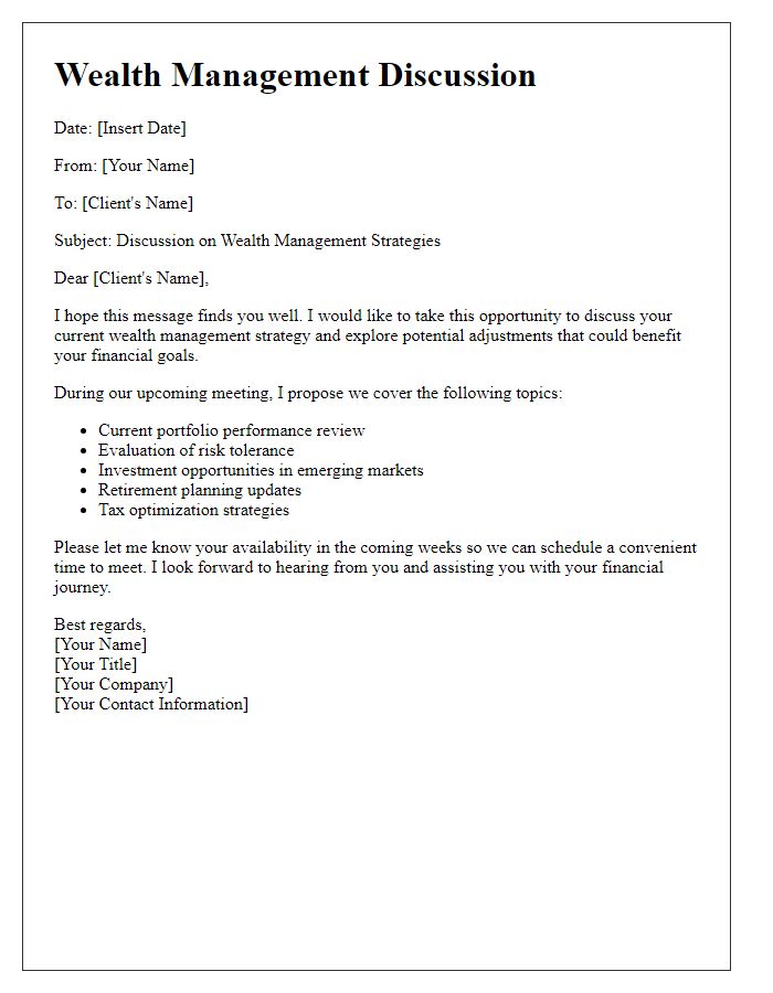 Letter template of wealth management discussion