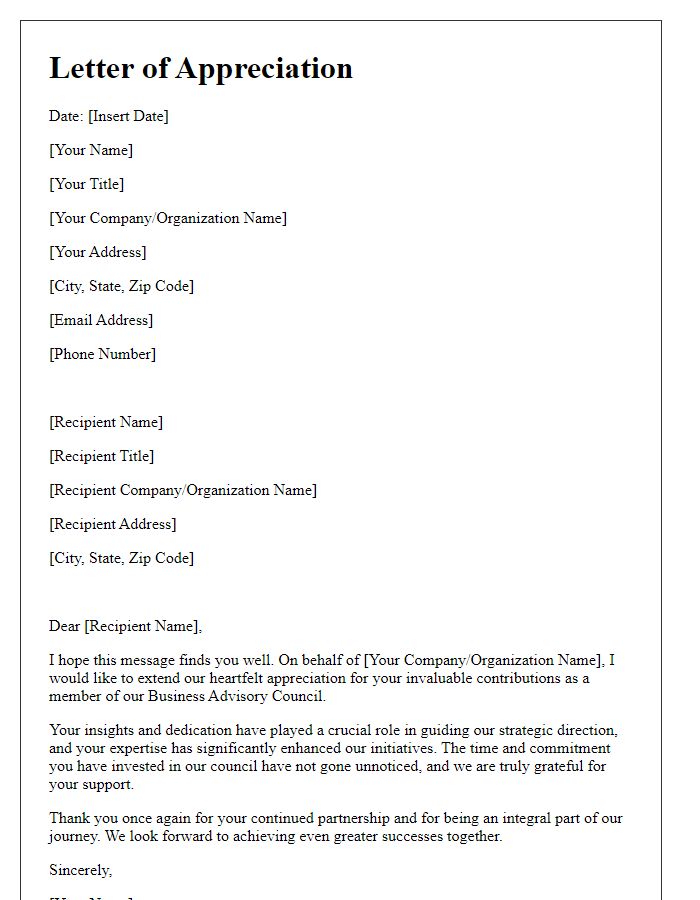 Letter template of appreciation for business advisory council contributions