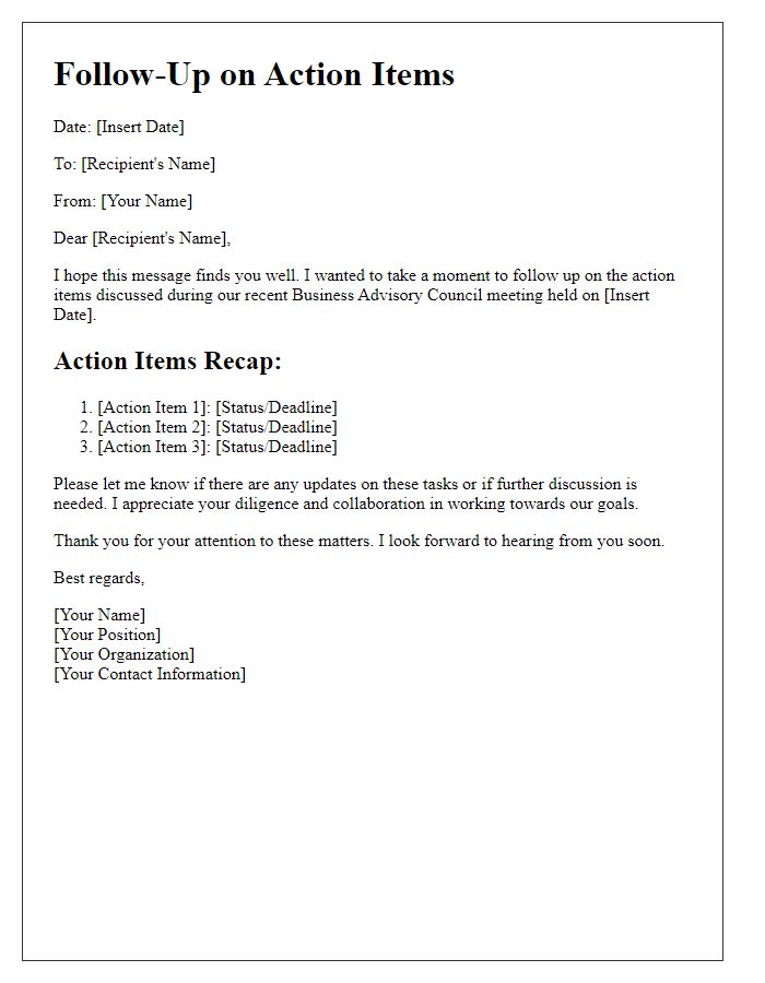 Letter template of follow-up on action items from business advisory council meetings