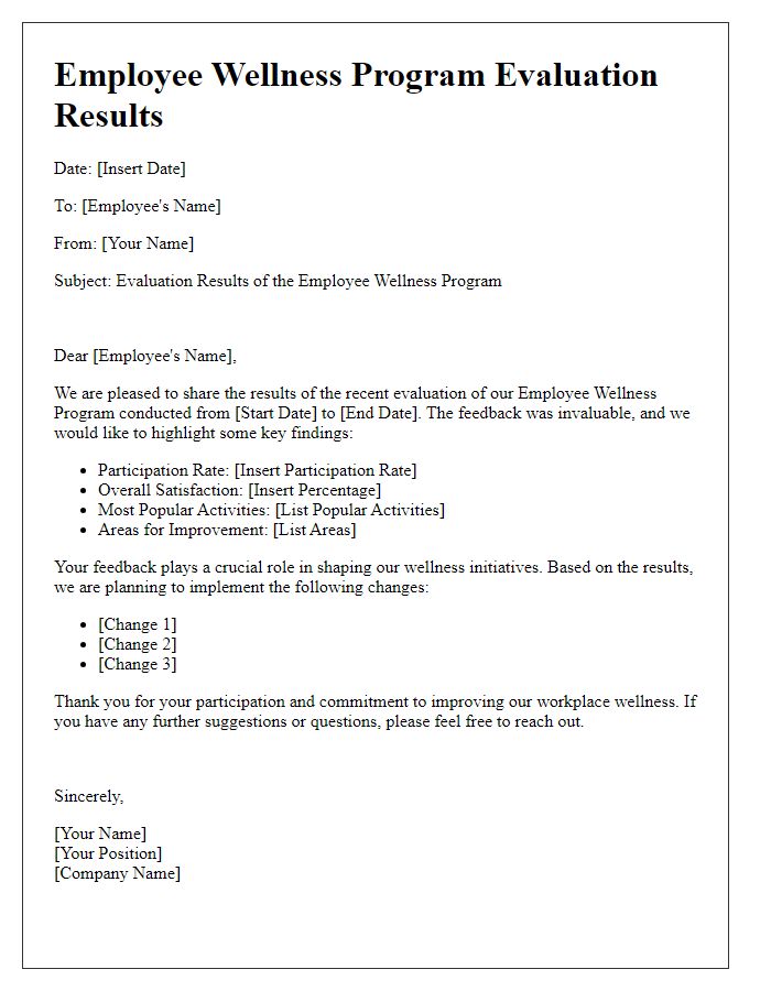 Letter template of employee wellness program evaluation results