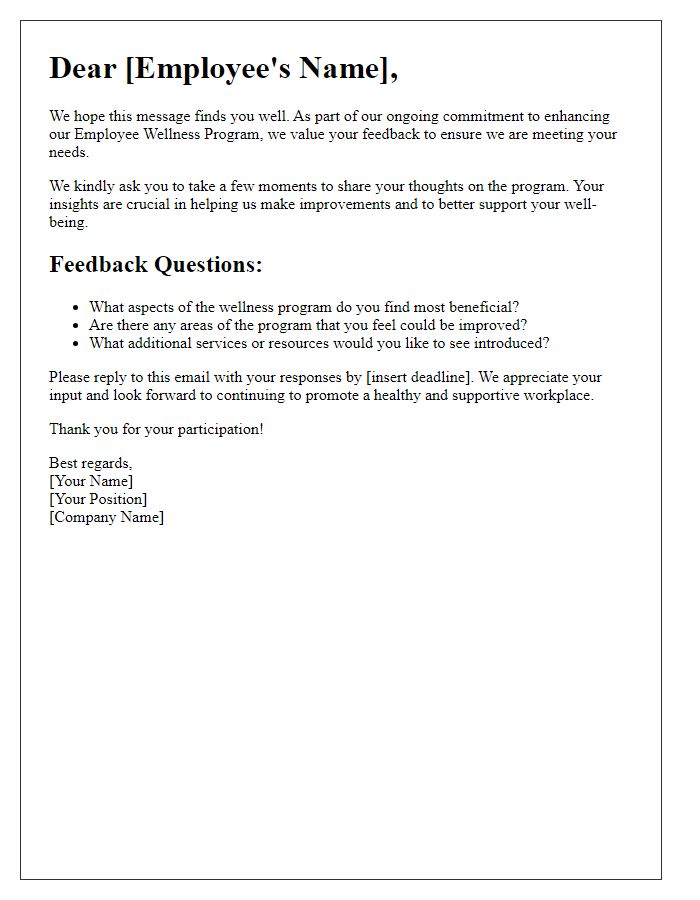 Letter template of employee wellness program feedback request