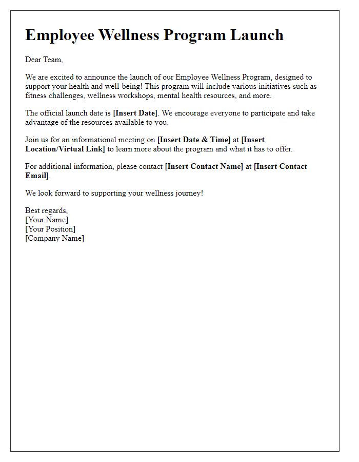 Letter template of employee wellness program launch notice