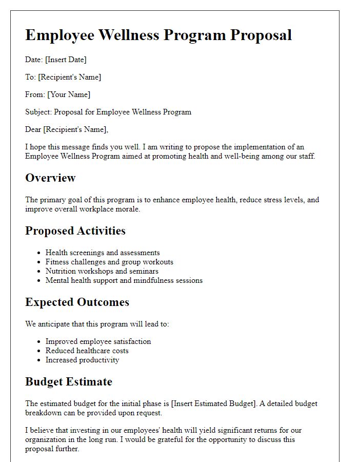 Letter template of employee wellness program proposal