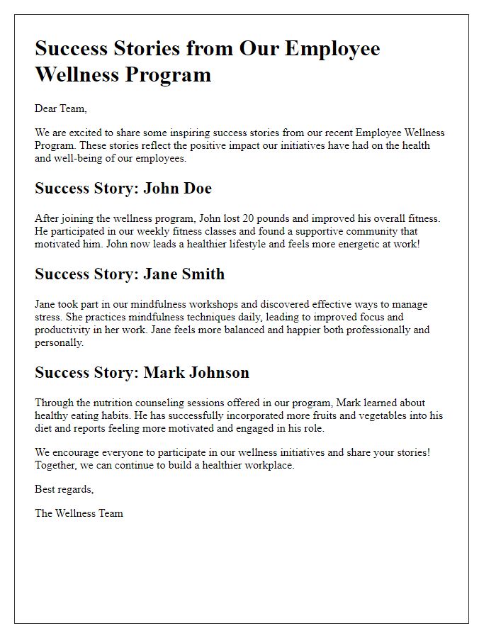 Letter template of employee wellness program success stories