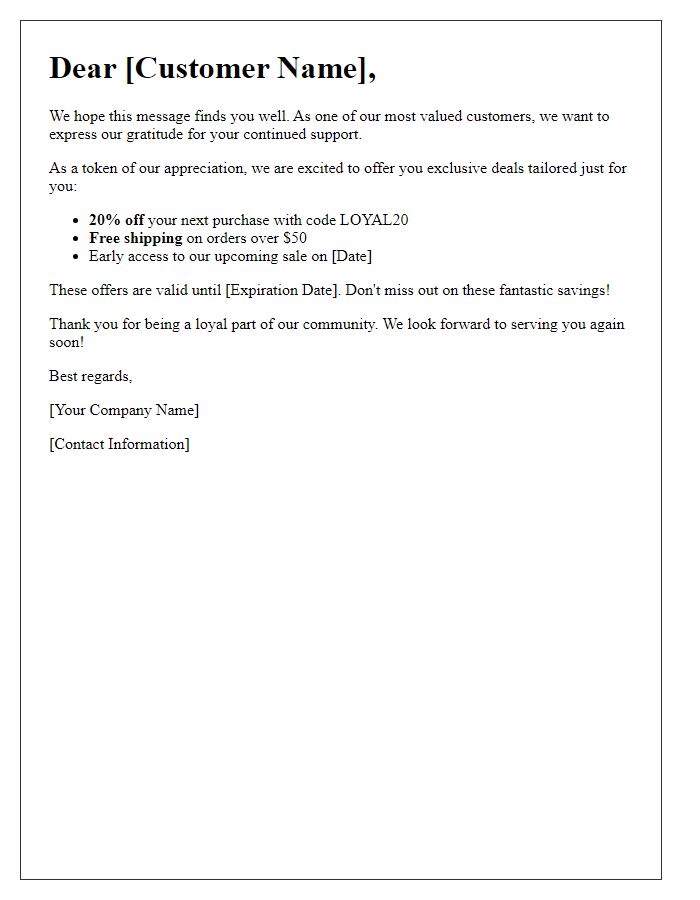 Letter template of exclusive offers for loyal customers.