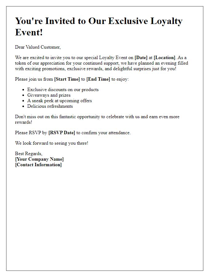 Letter template of inviting customers to loyalty event.