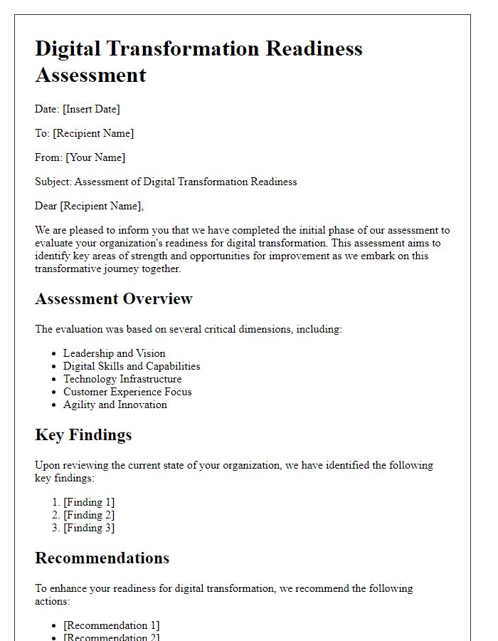 Letter template of an assessment for digital transformation readiness