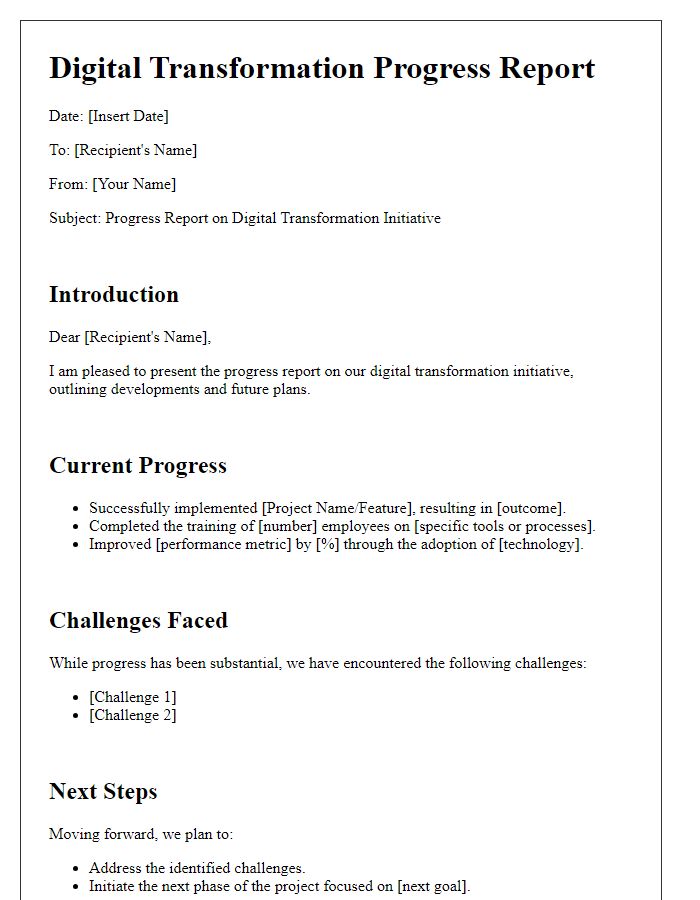 Letter template of a digital transformation progress report