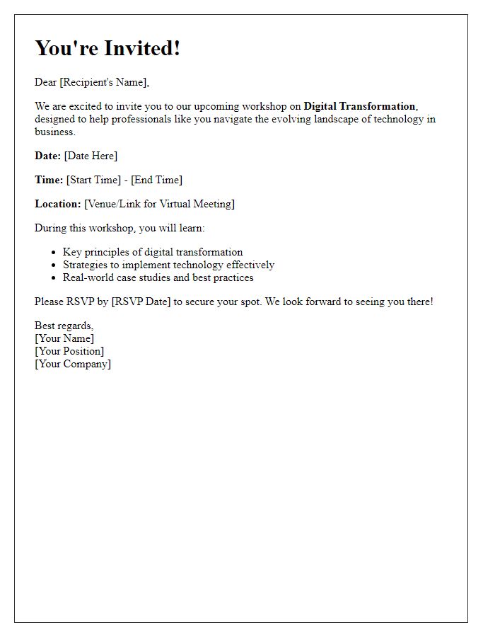 Letter template of an invitation to a digital transformation workshop