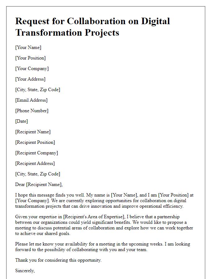 Letter template of a request for collaboration on digital transformation projects