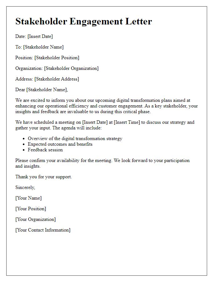 Letter template of a stakeholder engagement for digital transformation plans