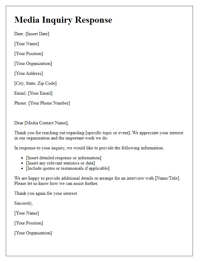 Letter template of formal media query response