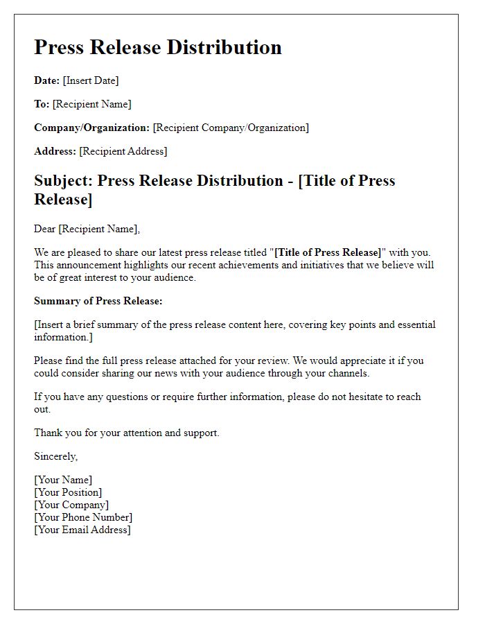 Letter template of press release distribution