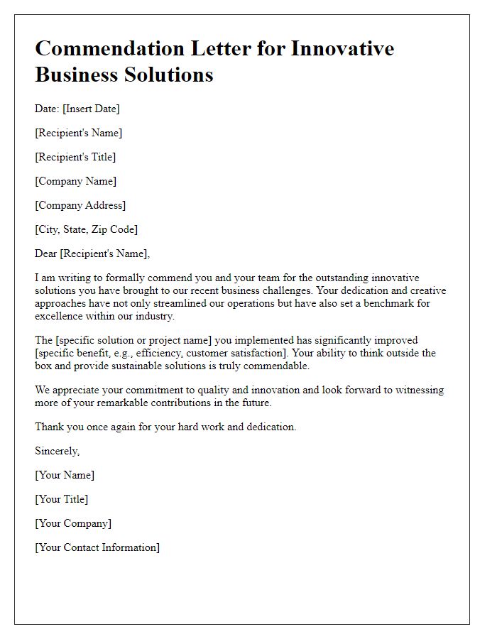 Letter template of commendation for innovative business solutions