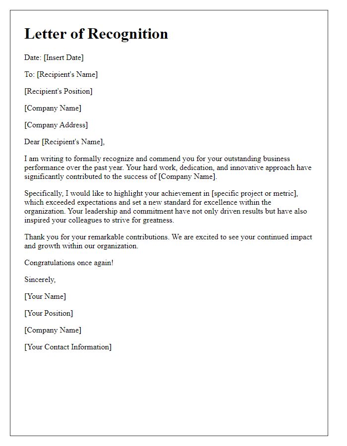 Letter template of recognition for outstanding business performance