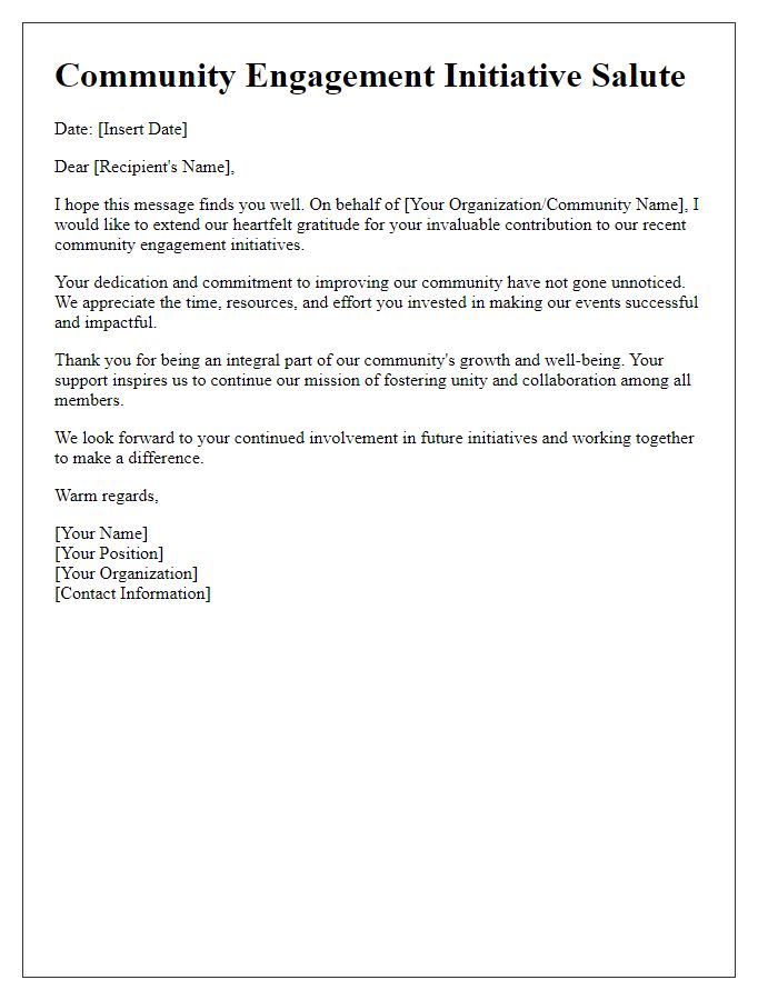 Letter template of salute for community engagement initiatives