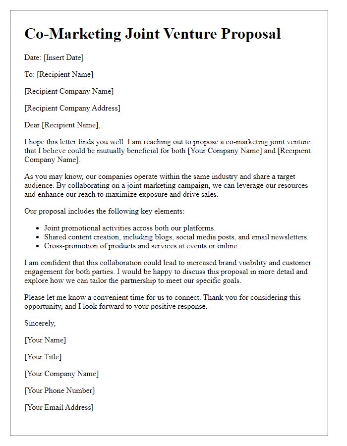 Letter template of Co-Marketing Joint Venture Proposal