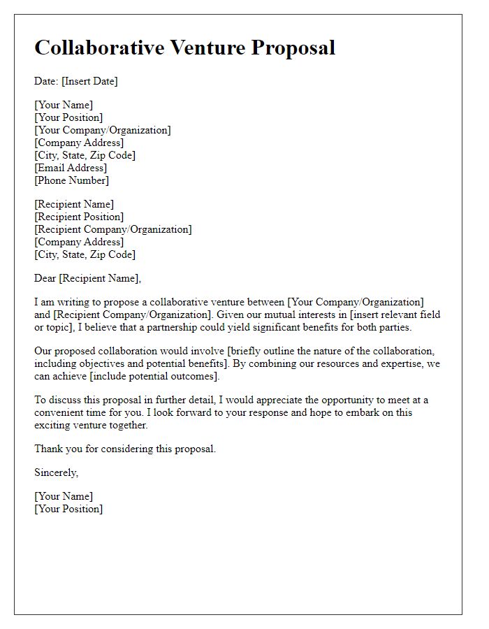 Letter template of Collaborative Venture Proposal