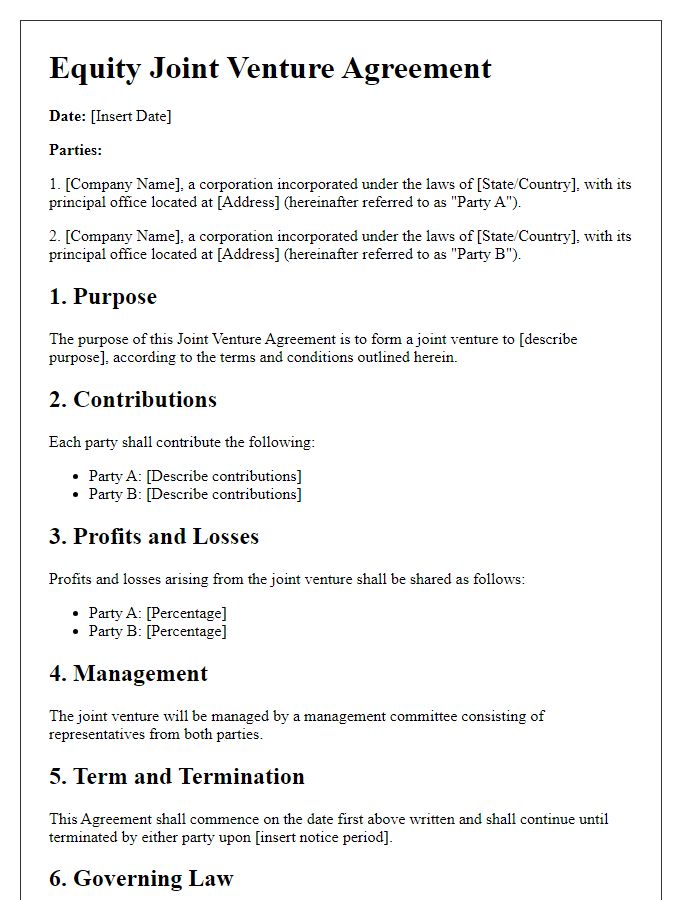 Letter template of Equity Joint Venture Agreement