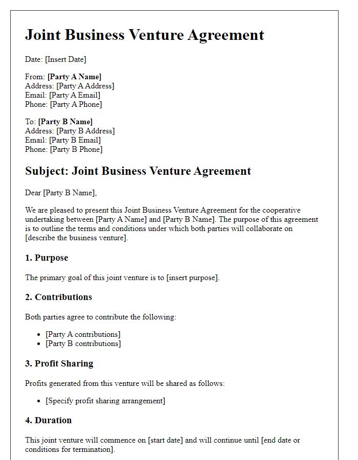 Letter template of Joint Business Venture Agreement