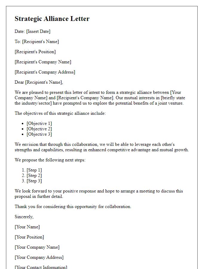 Letter template of Strategic Alliance for Joint Ventures