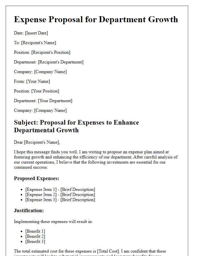 Letter template of expense proposal for departmental growth