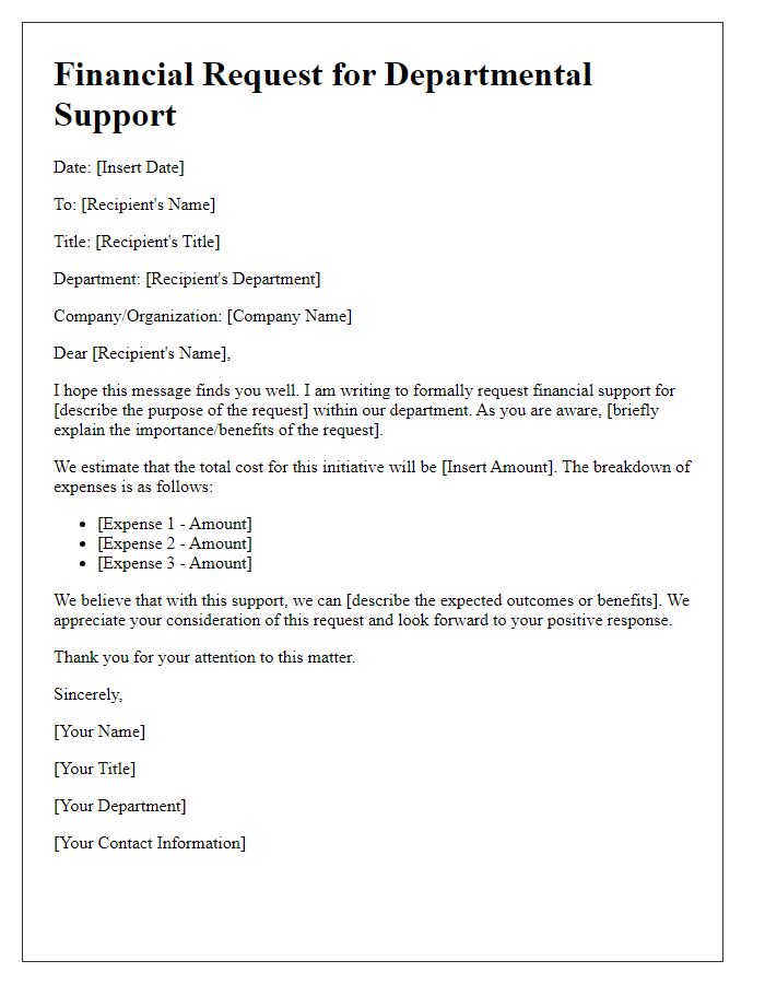 Letter template of financial request for departmental support