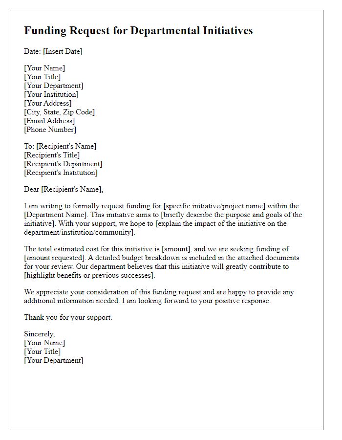 Letter template of funding request for departmental initiatives