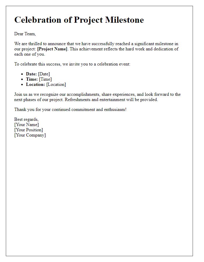 Letter template of celebration for project milestones