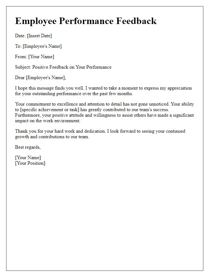 Letter template of positive feedback for performance